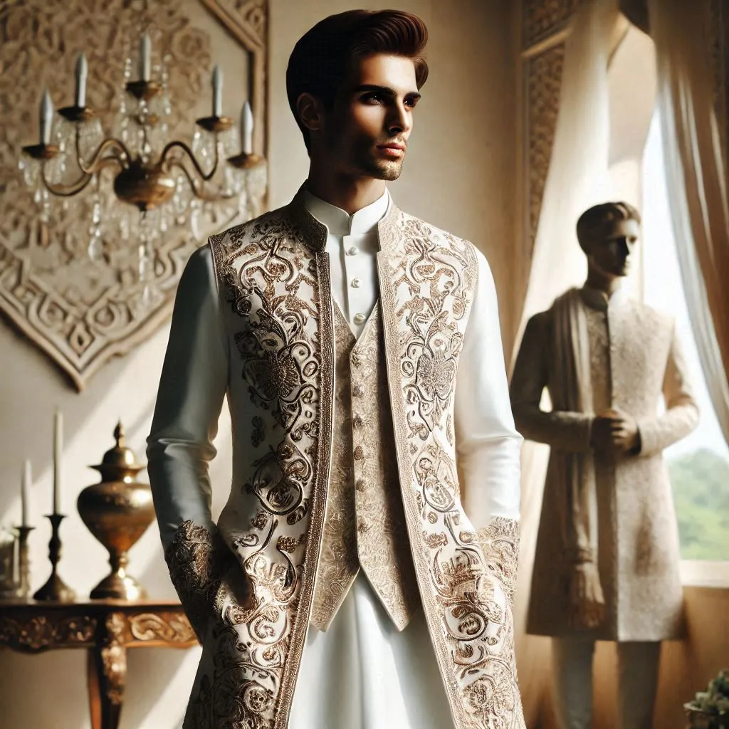 Muslim groom wedding dress thobe with waistcoat