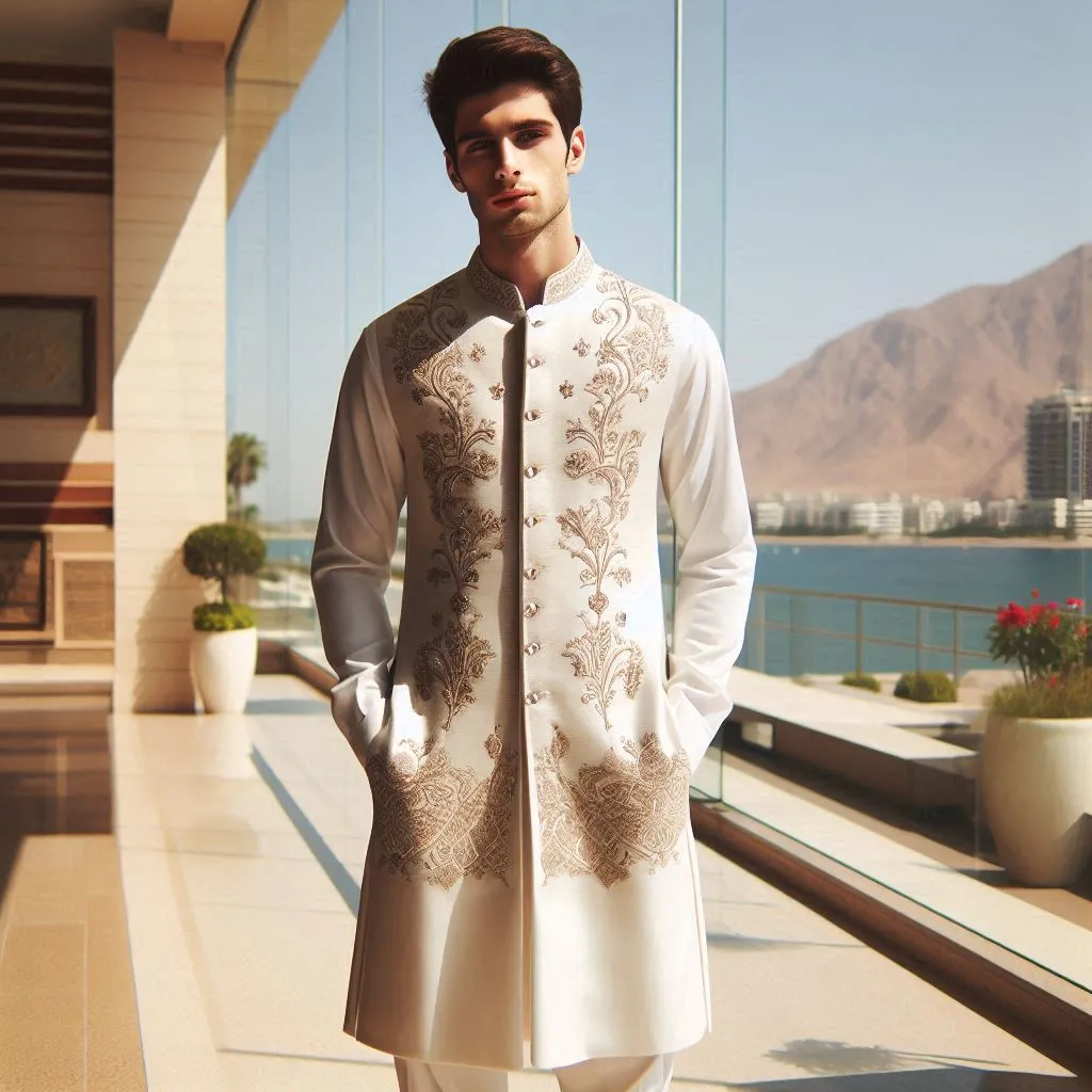 embroidered sherwani as a Muslim groom outfit