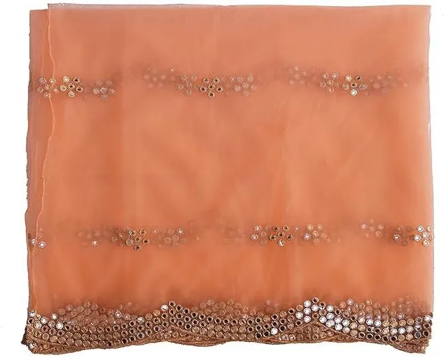 Peach Net Dupatta with intricate patterns and designs for wedding styling inspiration.