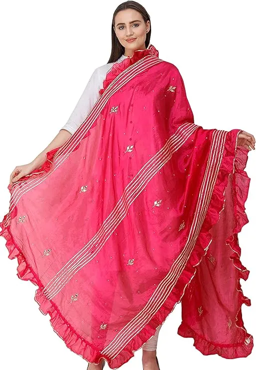 Fuschia Ruffled Dupatta - Fuschia Modern