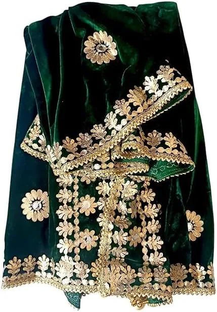 Green Velvet Dupatta with intricate patterns and designs for bridal styling inspiration.