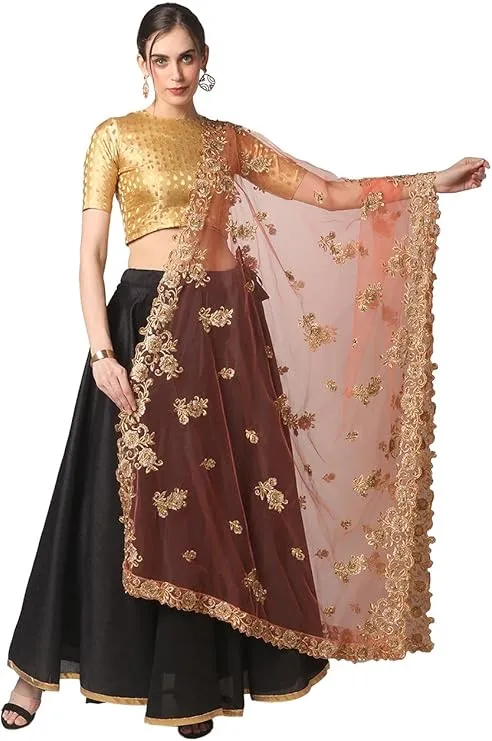 Peach Embroidered Dupatta from Amazon featuring delicate patterns and designs for bridal styling.