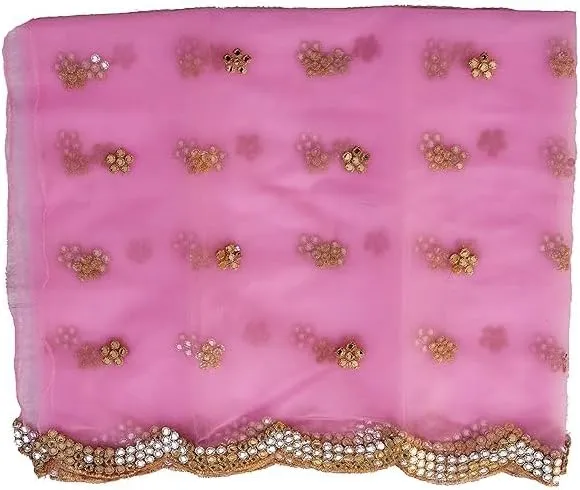 Pink Net Dupatta with elegant patterns and designs for hijabi bridal outfits.