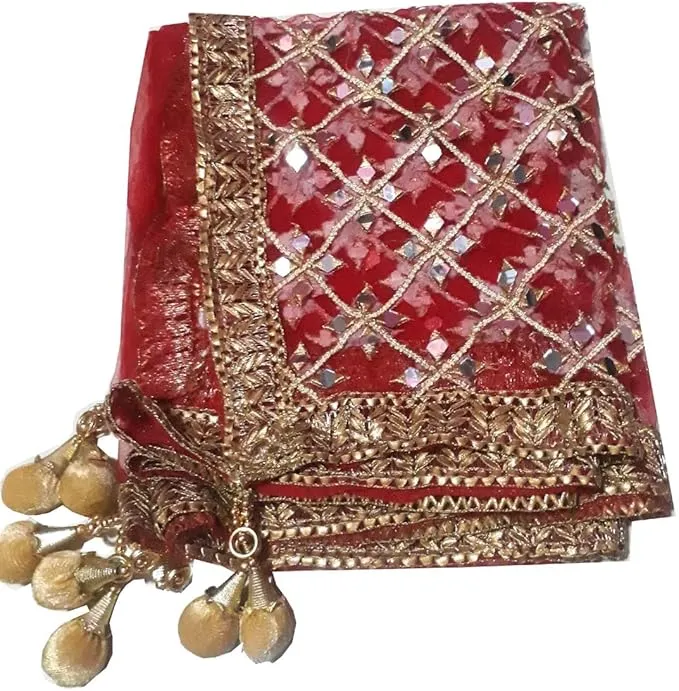 Red Net Mirror Dupatta