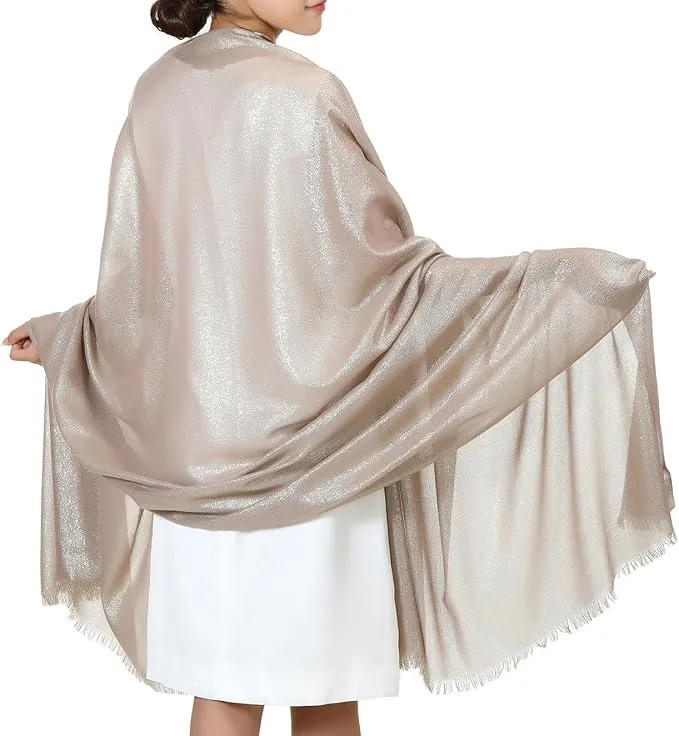 Champagne beige hijab, elegant material, featuring a silver sheen and flowing style, perfect for bridal style inspiration with a hijabi lehenga.