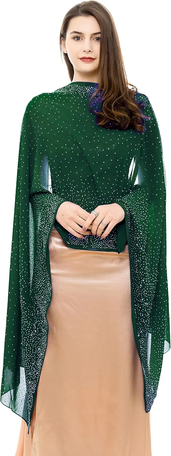 Forest Green Hijab in luxurious chiffon, featuring a classic style that complements bridal outfits, perfect for Muslim women and special occasions.