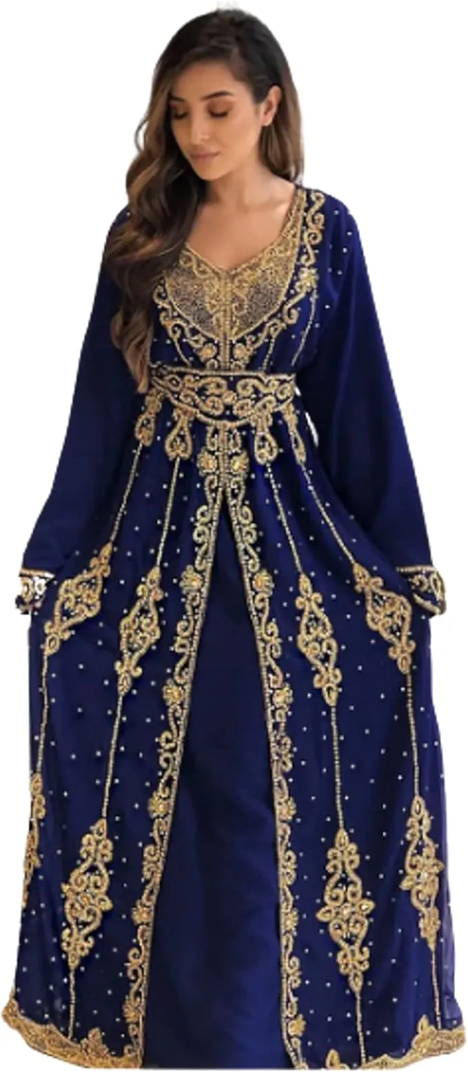 Blue Dubai Bridal Caftan - Blue Traditional