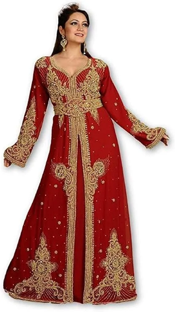 Red Dubai Bridal Caftan - Red Modern