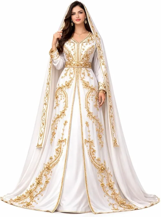 White Dubai Bridal Caftan - White Traditional