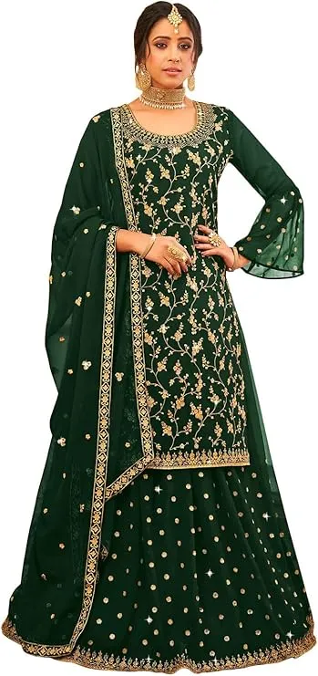 Green bridal sharara — traditional modest Muslim wedding outfit for hijabi brides