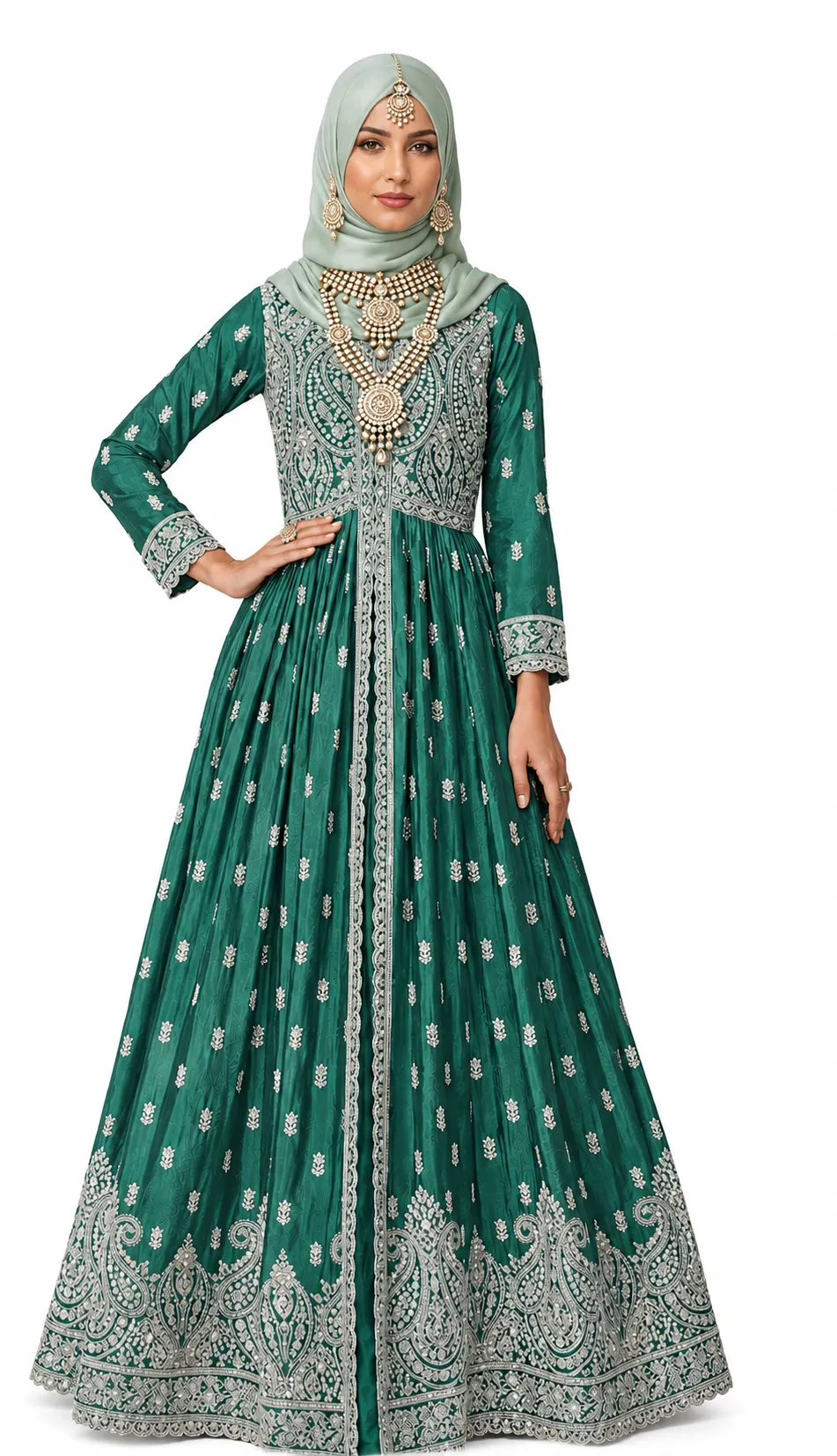 green nikkah dress Green Nikah Outfit – Asma and Shumaila main image 1