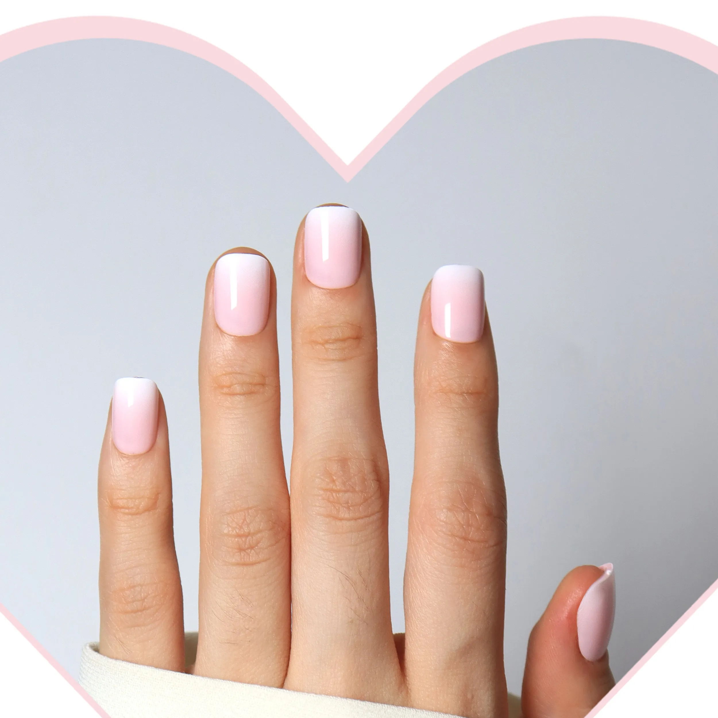Pink Ombre Halal Nails are soft pink gradient nails that are perfect for everyday or bridal use. Wear our short pink halal press on nails set that comes with Halal Nails Glue Tabs in a square shape. Muslim nails soft gel for maximum comfort.