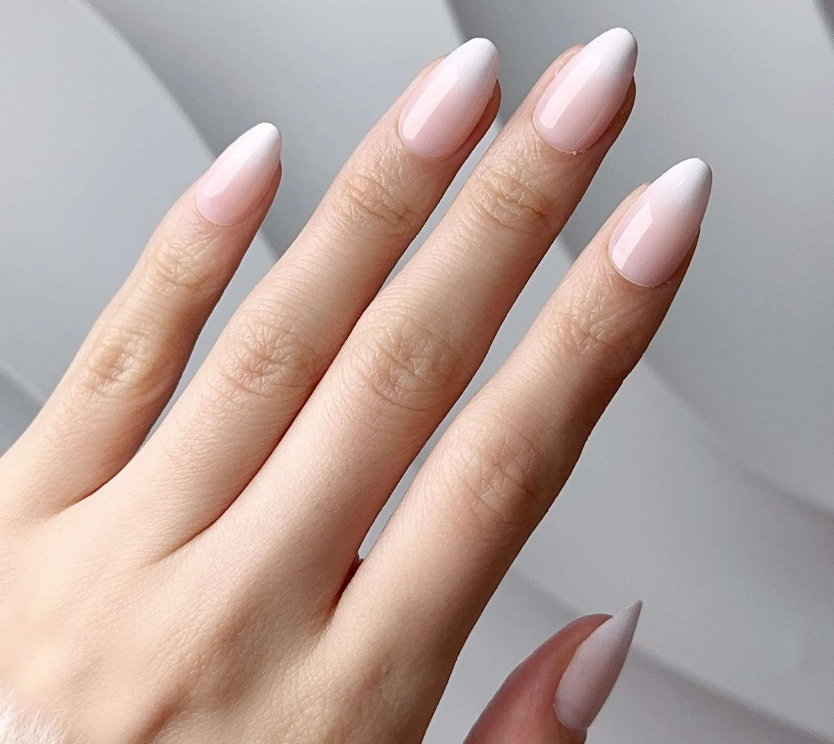 Shortcake Pink Halal Nails are soft pink gradient nails in an almond shape that's perfect for bridal use and special events. Wear our short pink halal press on nails set with wudhu-friendly Halal Nails Glue Tabs 10-sheet pack, included. Muslim nails soft gel for maximum lux.