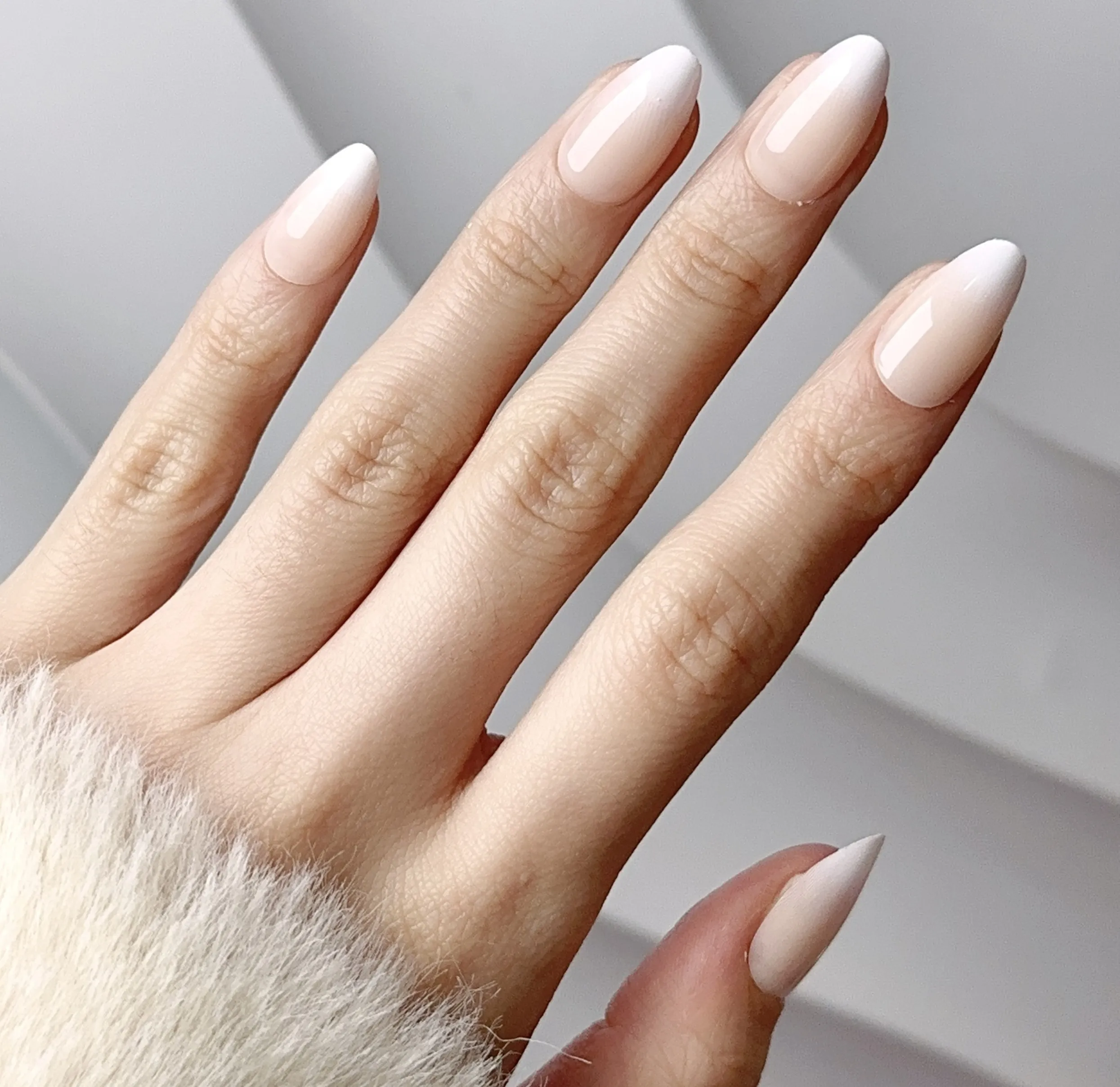 Toffee Ombre Halal Nails are gradient nude in an almond shape that's perfect for bridal use and special events. Wear our short pink halal press on nails set with wudhu-friendly Halal Nails Glue Tabs 10-sheet pack, included. Muslim nails soft gel for maximum lux.