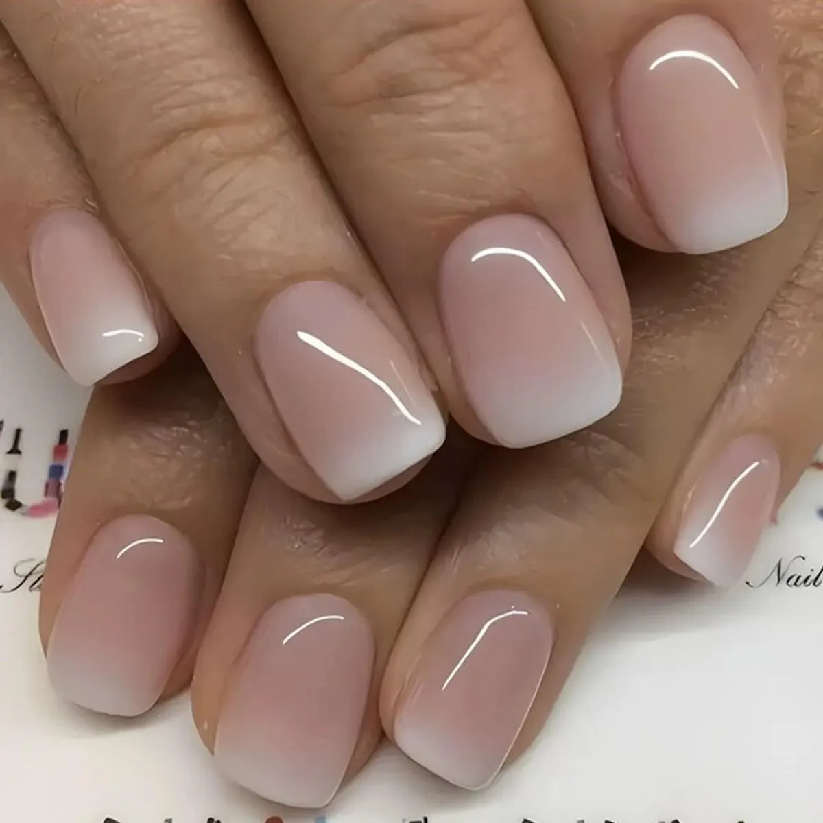 Pink Ombre Halal Nails featuring a soft gradient design, perfect for modest brides seeking prayer-friendly materials.