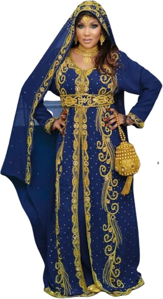 Blue Muslim Bridal Caftan - Blue Modern