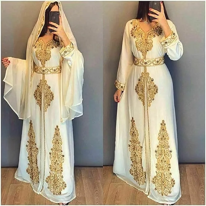 White Muslim Bridal Caftan - White Modern