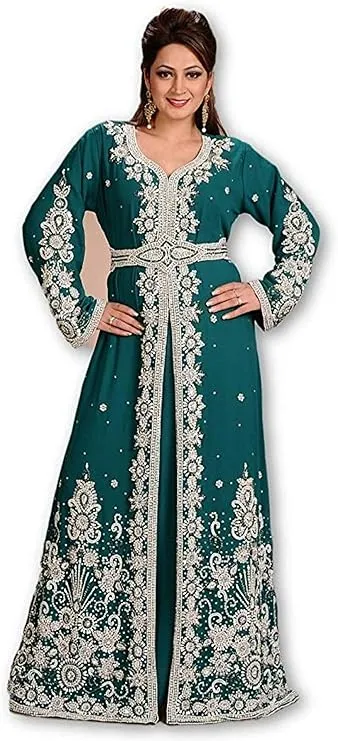 Green and Silver Moroccan Bridal Caftan - Green Elegant