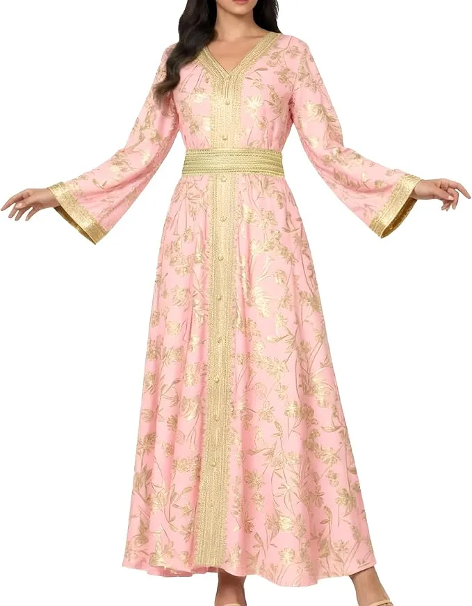 Pink and Gold Moroccan Bridal Caftan - Pink Modern