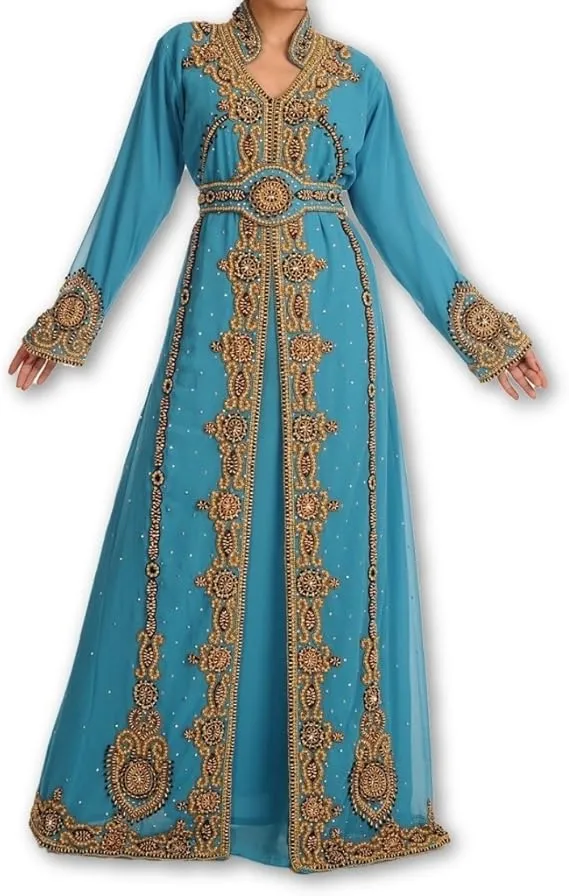 Sky Blue Moroccan Bridal Caftan - Blue Traditional