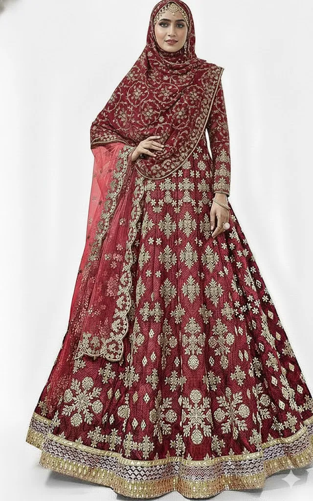 Maroon Muslim Bridal Lehenga