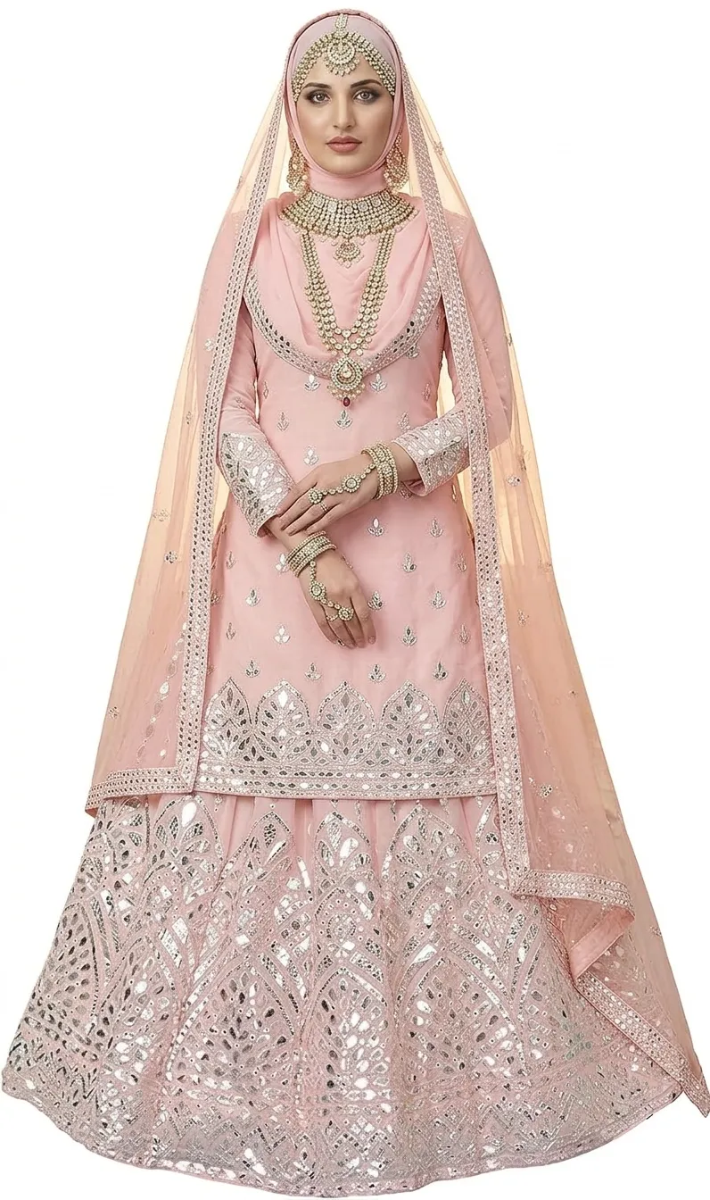 Pink and Silver Muslim Lehenga