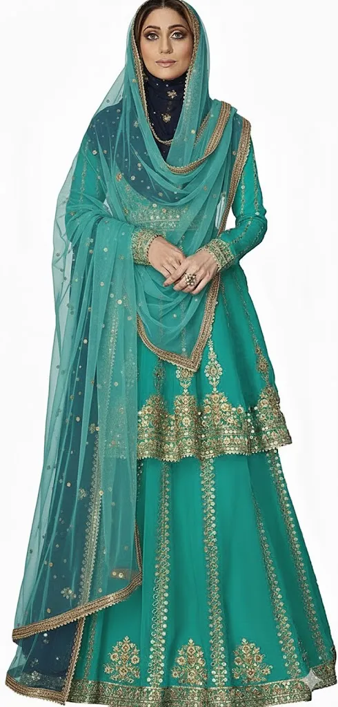 Readymade Blue Muslim Lehenga - Blue Modern