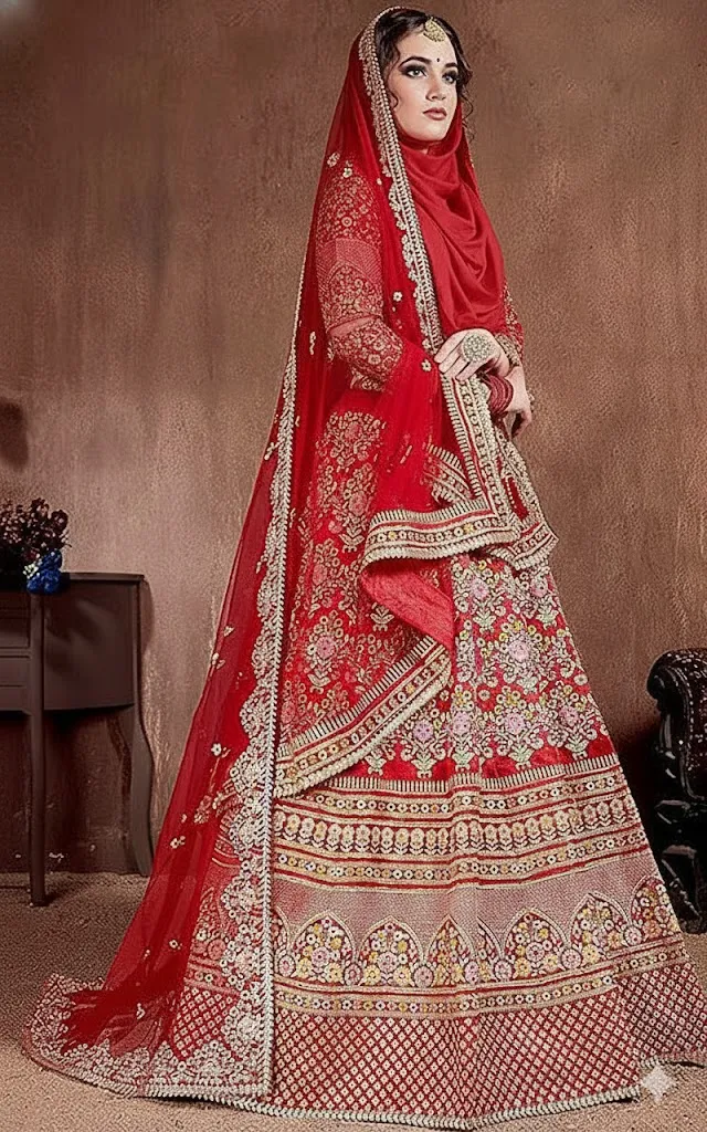 Red Muslim Bridal Lehenga