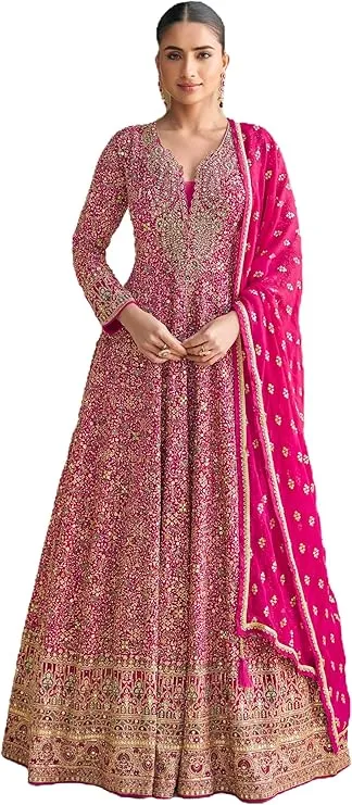 Muslim Wedding Dress Fuschia Embroidered