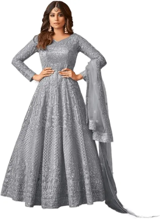 Muslim Wedding Dress in Silver - Silver Modern
