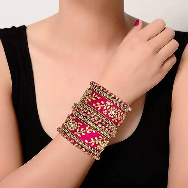 Fuschia Wedding Silk Thread Bangles - Fuschia Traditional