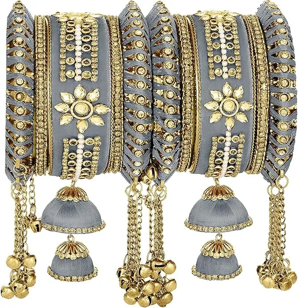 Gray and Gold Bridal Bangles - Silver Elegant