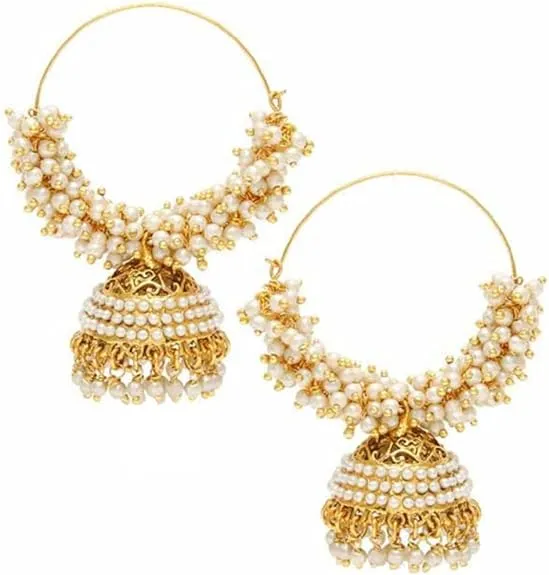 Indian Bridal Jhumka Earrings - White Elegant