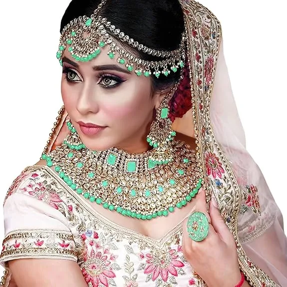 Light Green Bridal Nikkah Jewelry Set - Green Traditional