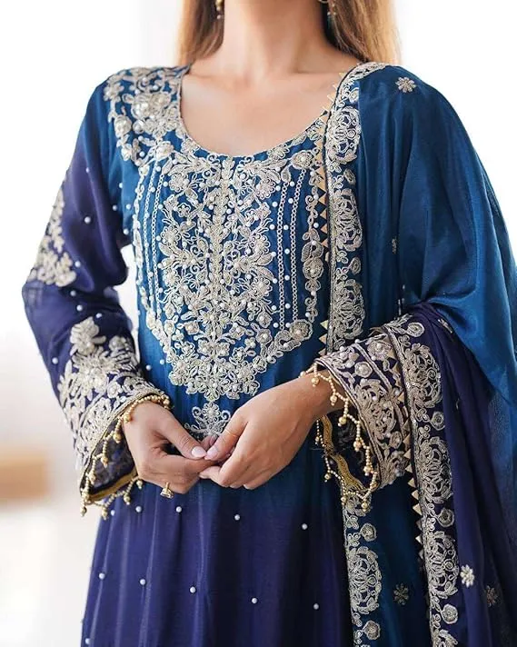 Blue Ombre Chinon Silk Sharara