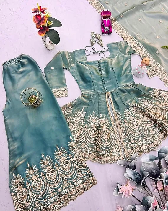 Light Blue and Silver Sharara