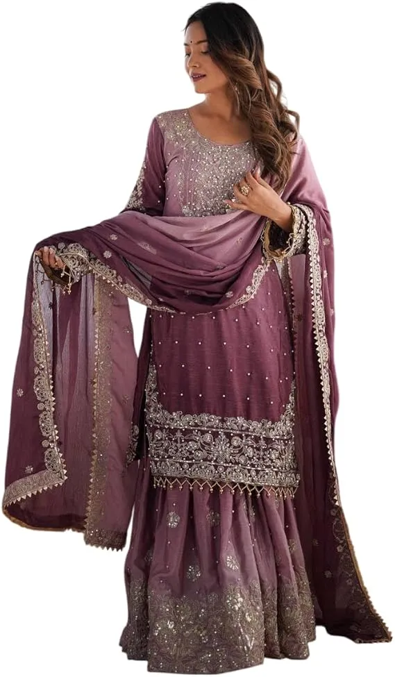 Lilac Ombre Silk Sharara - Lilac Modern