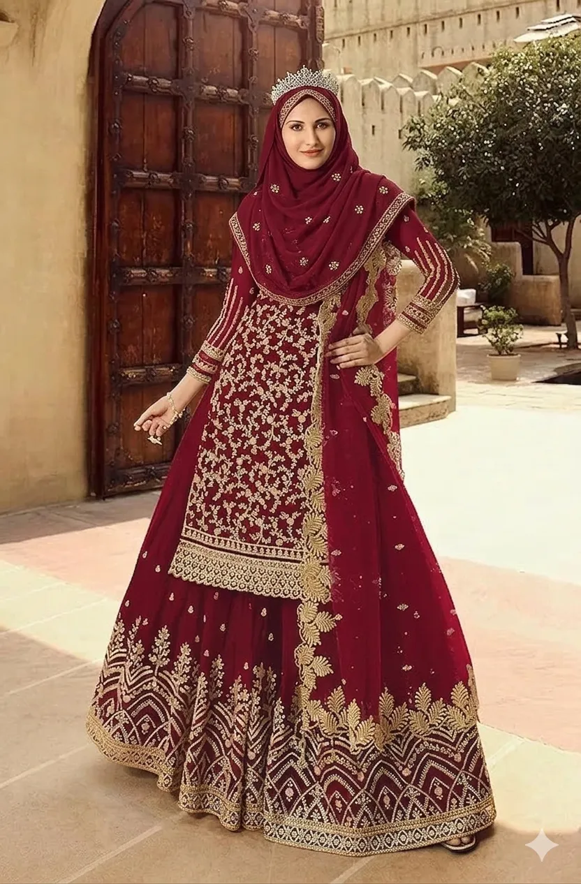 Sharara Suit in Maroon