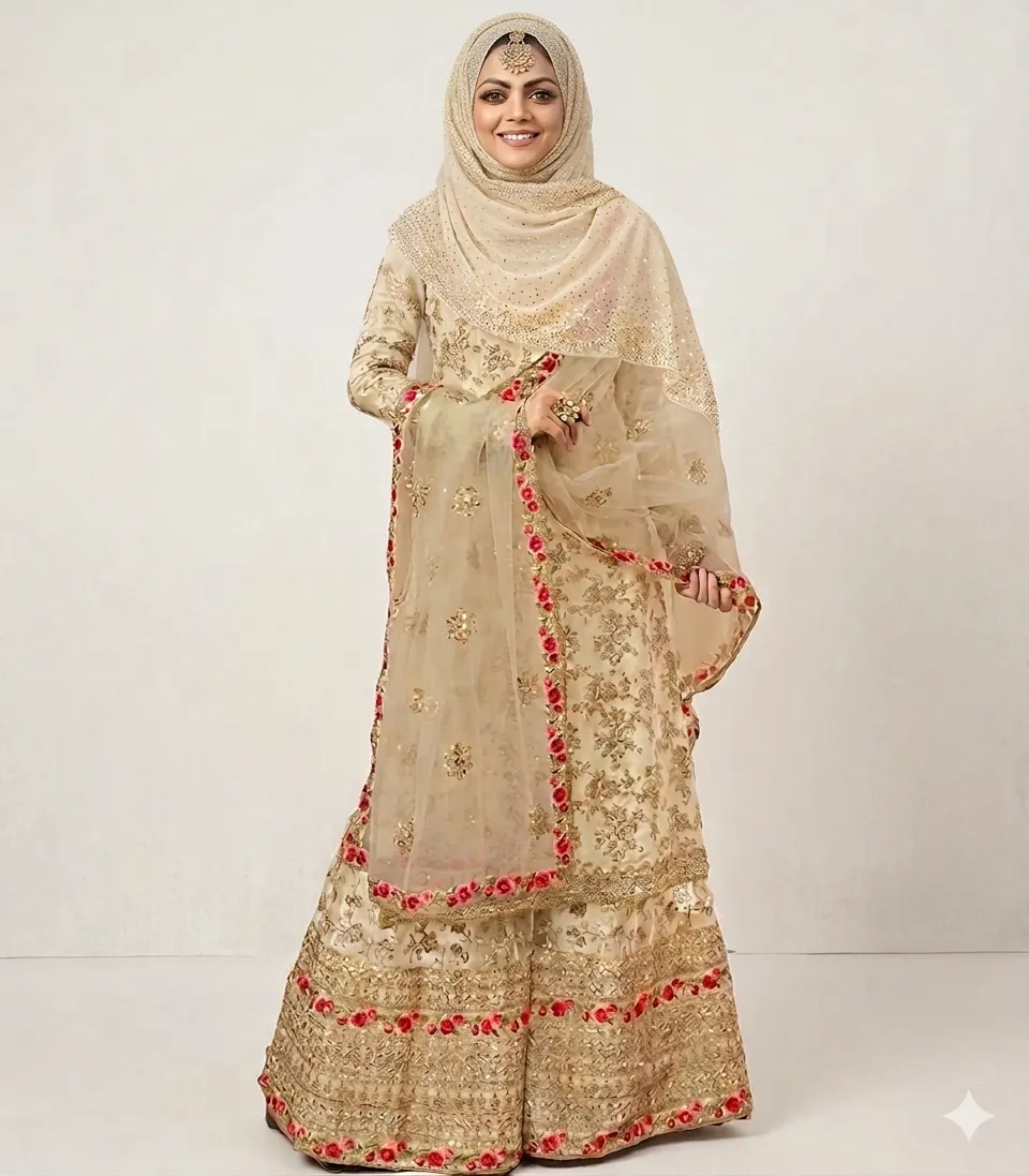 White and Gold Sharara Suit
