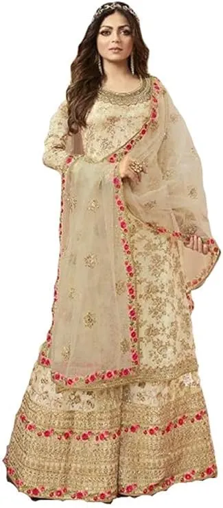 White and Gold Sharara Suit - Bridal Elegance